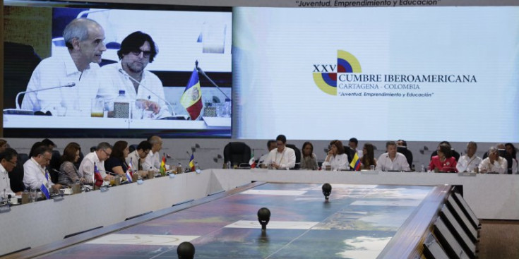 33 Martí intervé durant el plenari de la Cimera Iberoamèricana, dissabte a Cartagena d’Índies.