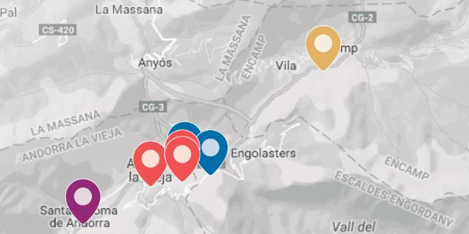 Mapa de les estacions d’endollament elèctric per a vehicles a Andorra.