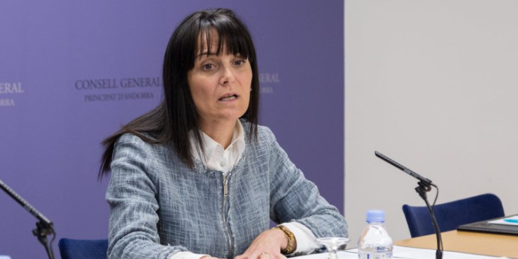 La subsíndica general, Mònica Bonell, en la roda de premsa posterior a la Junta de Presidents, ahir.