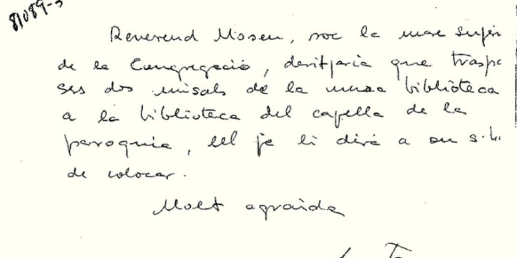 El document amb l’anotació manuscrita de Marta Ferrusola.