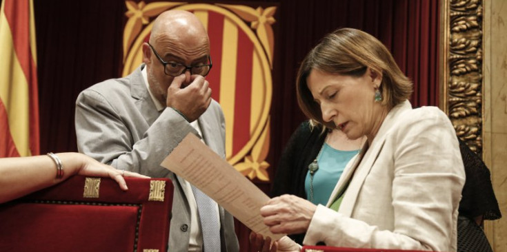 Carme Forcadell i Lluis Corominas al Parlament català, dimecres passat.