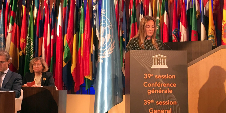 La ministra Gelabert a la conferència de la Unesco, ahir.
