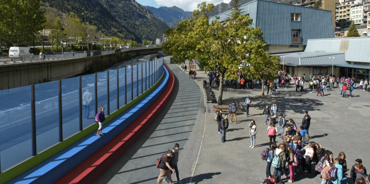 Recreació virtual de com quedarà la zona del riu Valira a l’alçada del Lycée Compte de Foix.