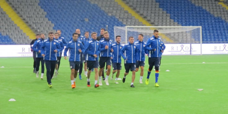 La selecció nacional entrena a l’Astana Arena abans del partit contra Kazakhstan, ahir.