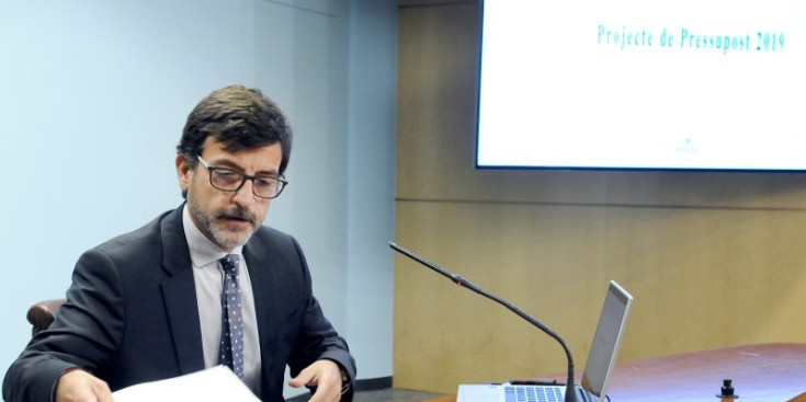 El ministre de Finances, Jordi Cinca durant la presentació del projecte de pressupost 2019.