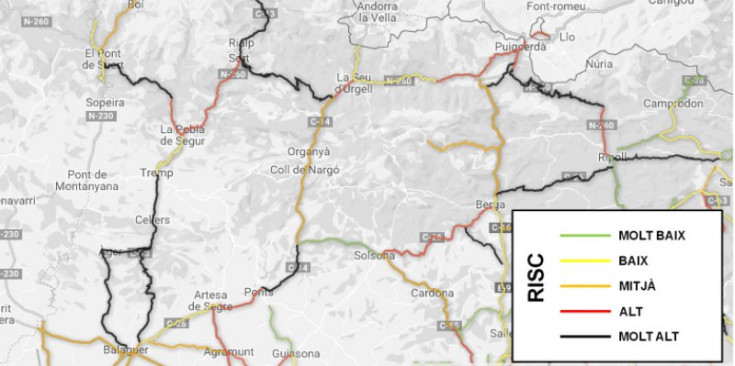 Mapa de risc d’accidentalitat a la xarxa viària del Pirineu.