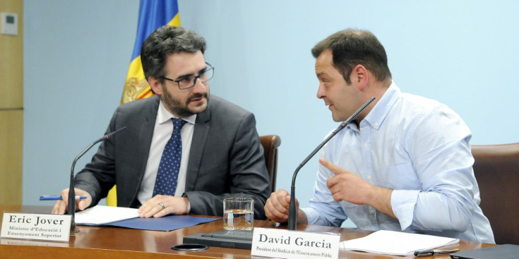 Jover i Garcia en la roda de premsa conjunta per presentar l’acord pel projecte de llei d’educació.
