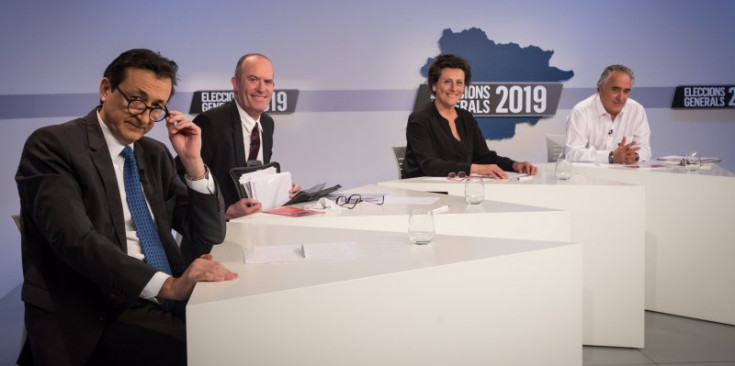 Els candidats d’Andorra la Vella, Tarrado (DA), Miró (d’Acord), Matarrodona (terceravia) i Dalmau (SDP).