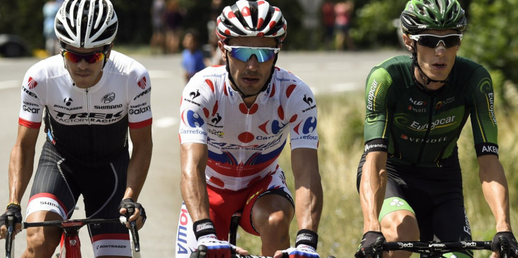 Julián Arredondo, Joaquim Rodríguez i Pierre Rolland durant la divuitena etapa.