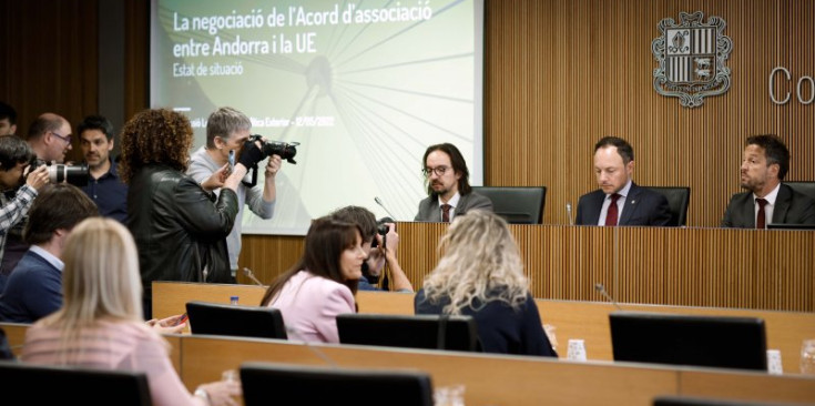 La compareixença del cap de Govern, Xavier Espot, i el secretari d’Estat d’Afers Europeus, Landry Riba, a la Comissió Legislativa de Política Exterior.