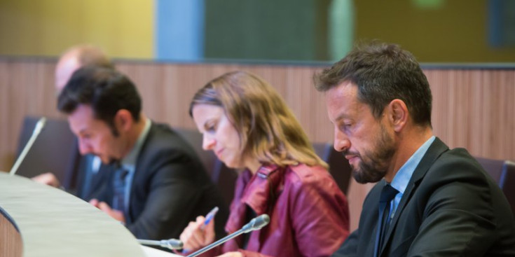Els consellers socialdemòcrates Rosa Gili i Pere López durant una sessió de control del Consell.