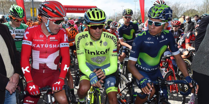 Purito, Contador i Quintana, a la línia de sortida de Girona.