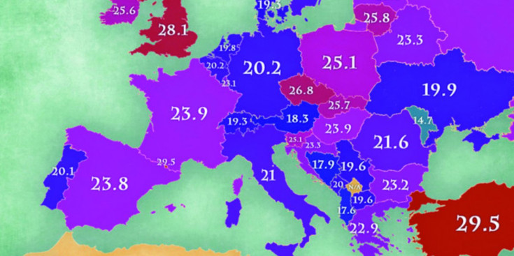 Mapa d’Europoa de l’obesitat entre la població adulta (2014).