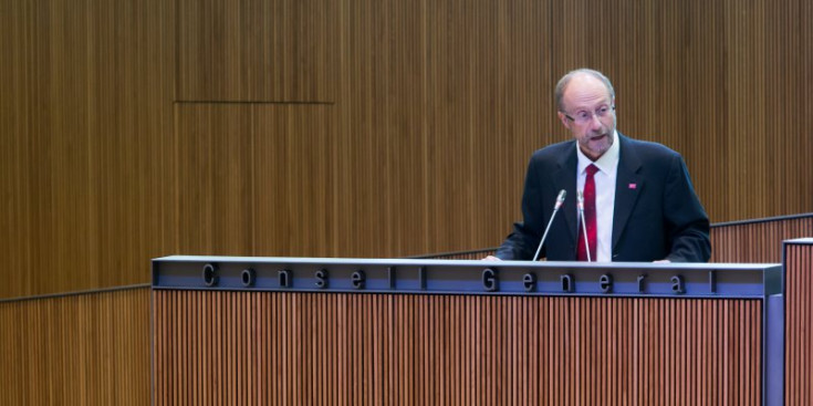 El conseller general d’SDP, Víctor Naudi, al Consell General.