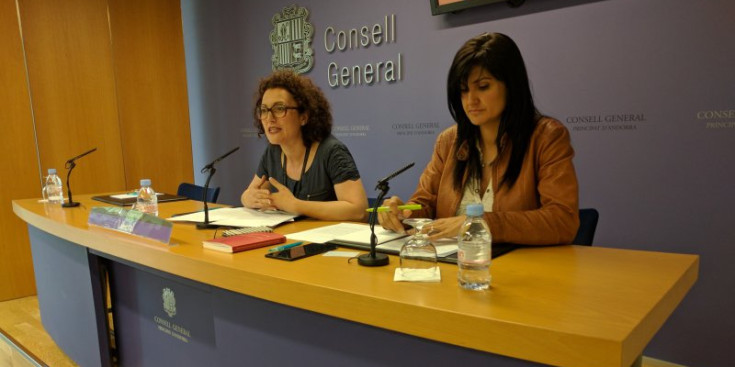 Les conselleres Judith Pallarés i Carine Montaner, ahir.