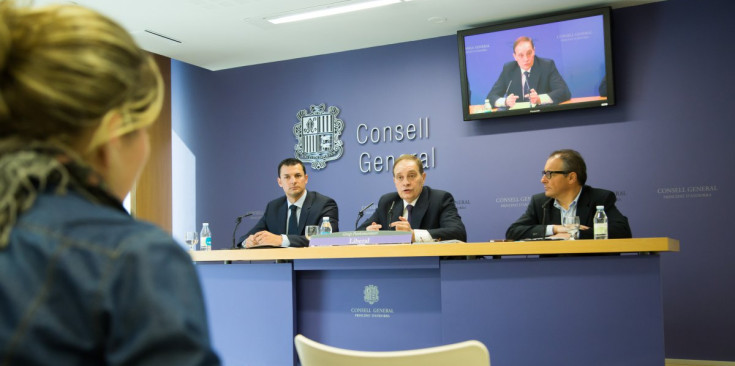 Roda de premsa dels Liberals d’Andorra, amb Jordi Gallardo, Josep Pintat i Joan Carles Camp.