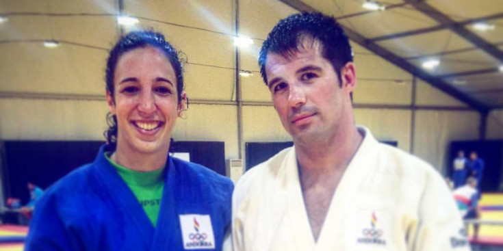 Sallés i el seu entrenador, Dani Garcia, uns dies abans del combat amb Haecker en un entrenament a Rio.