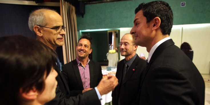 Martí, López, Naudi i Gallardo parlen abans de l’acte a l’Hotel Roc Blanc, ahir.