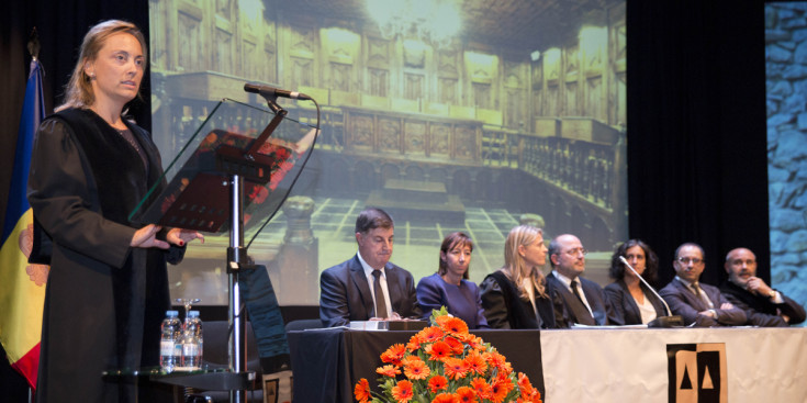Obertura de la cerimònia de la toga al Centre de Congressos d’Andorra la Vella, ahir.