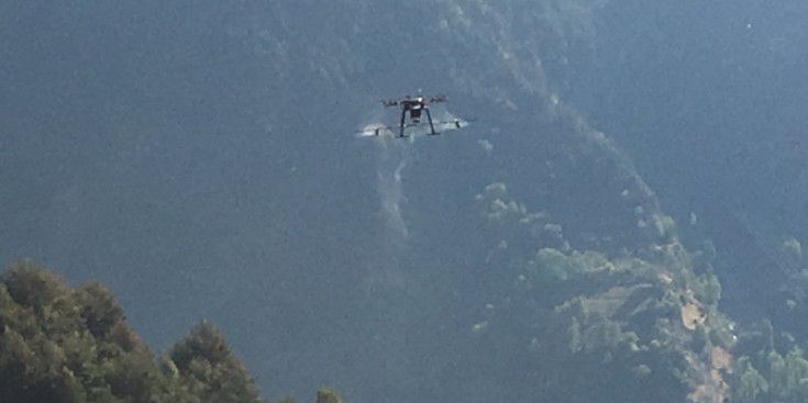 Un dels drons actua en les zones boscoses afectades pel cuc.